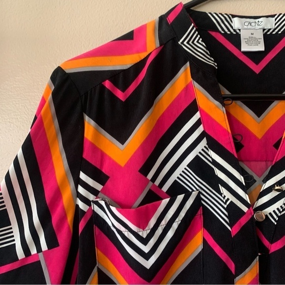 Cache Bright Colorful Striped Abstract Pullover V Neck Tunic/ Blouse Size M - Picture 3 of 13